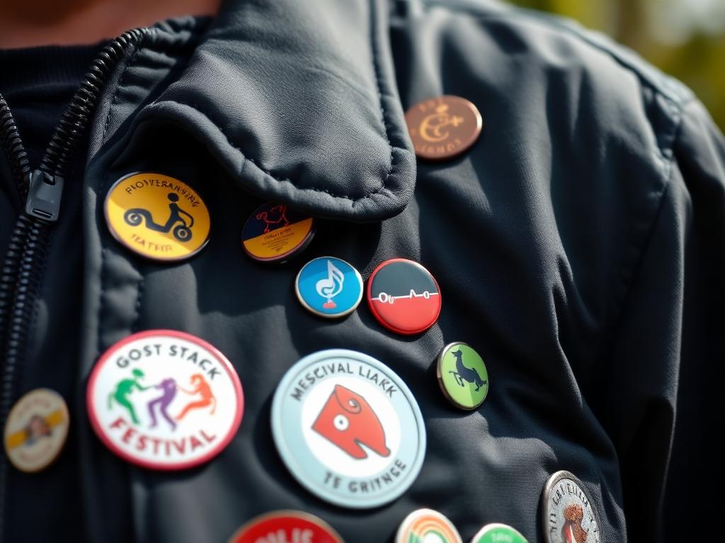 Placky na bundě návštěvníka festivalu